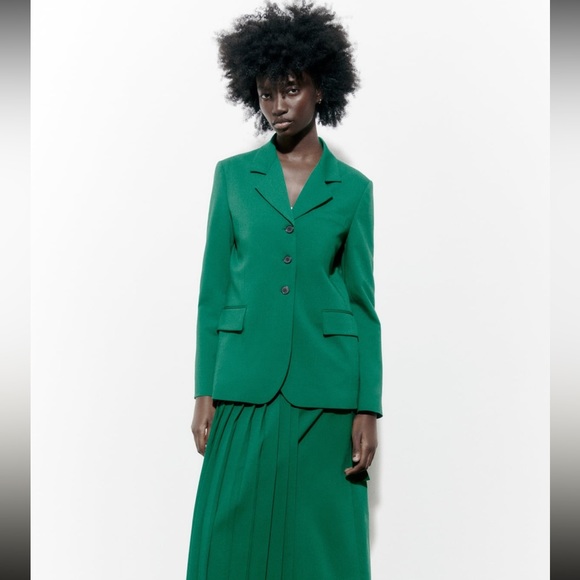 Zara Wool Blend Straight Cut Green Blazer 3 Button - Picture 3 of 15